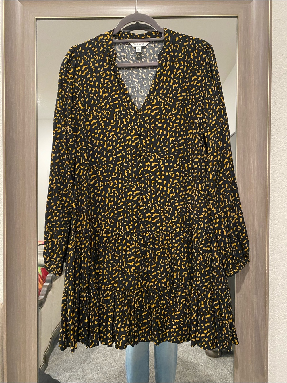 Nine West Black dress with Mustard Spot Print